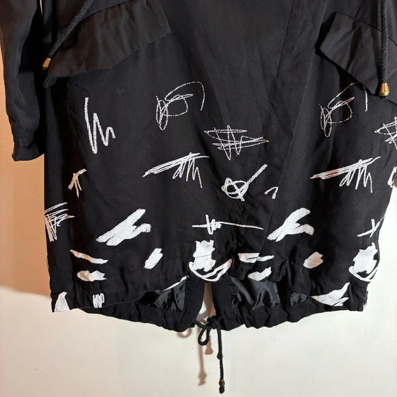 DESIGUAL Sz 36 Abstract  Script Red Heart Hooded Drawstrings Canvas Trench Coat - Picture 3 of 15